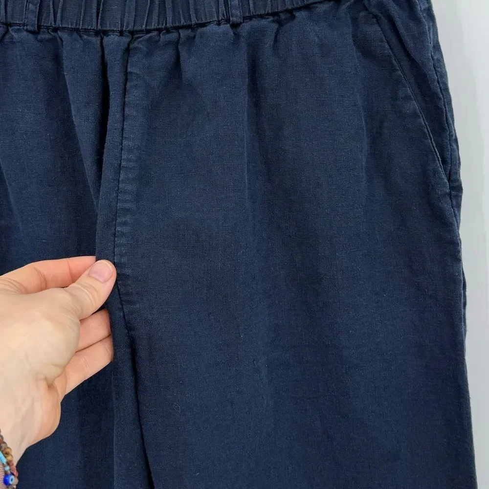 Quince 100% European Linen Cropped Pants in Deep Navy | Small